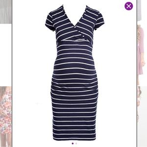 Navy and White Stripped Maternity Dress